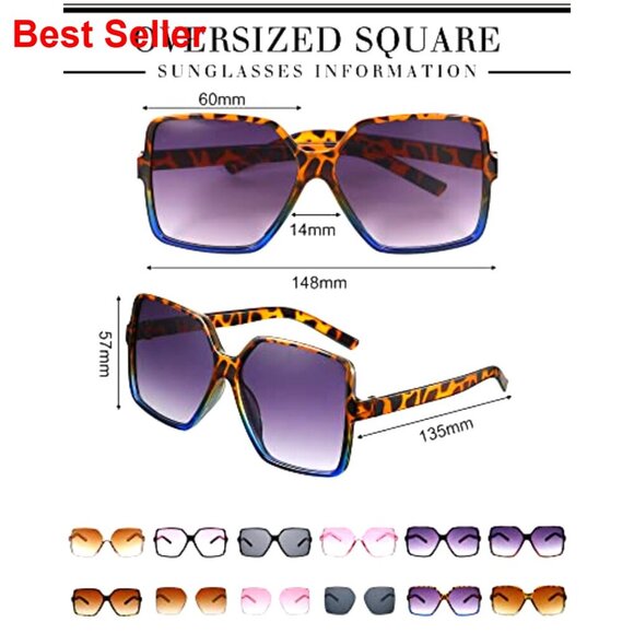 12 Pairs Oversized Square Sunglasses Retro Trendy Y2K Bulk Polycarbonate main image 6